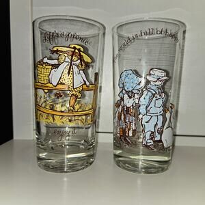 2 Holly Hobbie Vintage drinking tall juice glasses